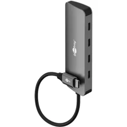GOOBAY USB hub 76565, 4x θυρών, USB 3.2, 10Gbps, USB-C σύνδεση, γκρι