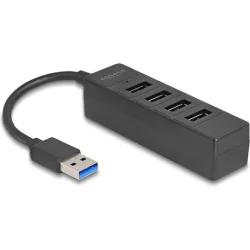 DELOCK USB hub 64350, 4x θυρών, USB 3.0, 5Gbps, USB σύνδεση, μαύρος