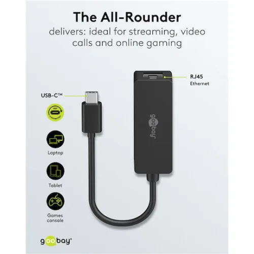 GOOBAY αντάπτορας δικτύου 76579, USB-C, 1000Mbps Ethernet, μαύρος
