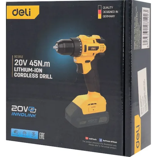 DELI δράπανο μπαταρίας DC120Z, Brushless, 20V, 45N.m