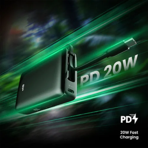SILICON POWER power bank CP10 με καλώδιο USB-C, 2x θύρες εξόδου, 10000mAh, 20W, μαύρο