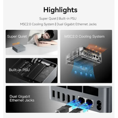 BEELINK mini PC EQR6, AMD Ryzen 5 6600H, 24GB, 500GB M.2, Windows 11 Pro