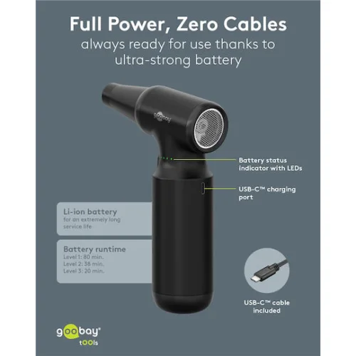 GOOBAY ηλεκτρικό air duster 77830, 100W, 6000mAh, μαύρο