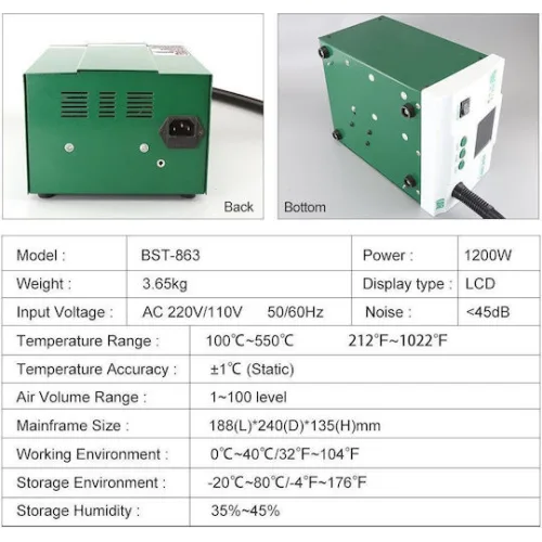 BEST σταθμός θερμού αέρα BST-863, 1200W, touch screen