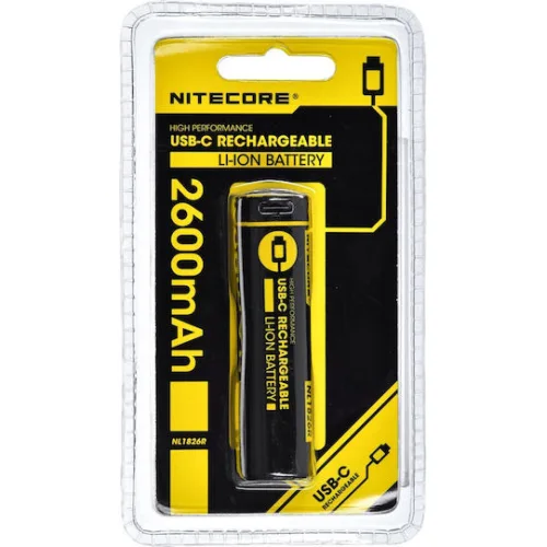NITECORE επαναφορτιζόμενη μπαταρία τύπου 18650 NL1826R, 2600mAh, USB-C