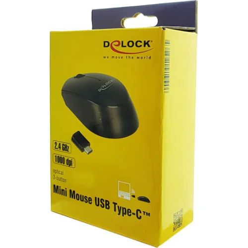 DELOCK ασύρματο ποντίκι 12526, Οπτικό, USB-C receiver, 3-button, μαύρο