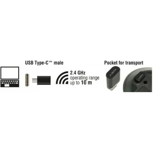 DELOCK ασύρματο ποντίκι 12526, Οπτικό, USB-C receiver, 3-button, μαύρο