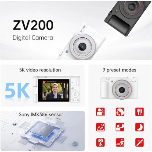 SJCAM compact φωτογραφική μηχανή ZV200, 12MP, 16x ψηφιακό zoom, μαύρη