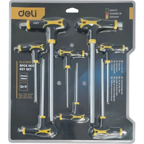 DELI σετ κλειδιά Allen DL233108, τύπου Ταφ, 2-10mm, Cr-V, 8τμχ