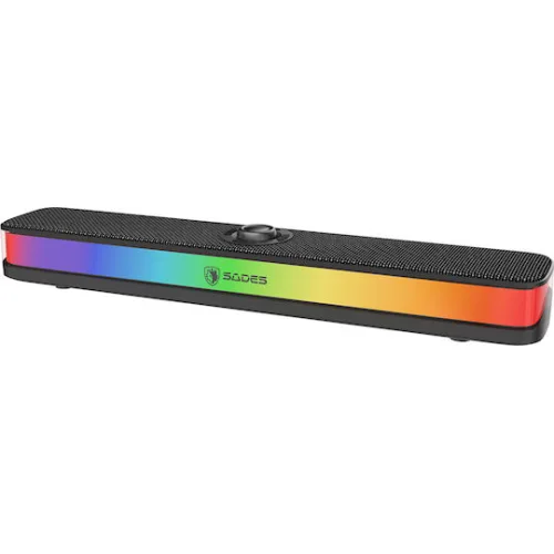 SADES soundbar Posevolt με RGB φωτισμό, 10W, Bluetooth & USB-C/USB, μαύρο