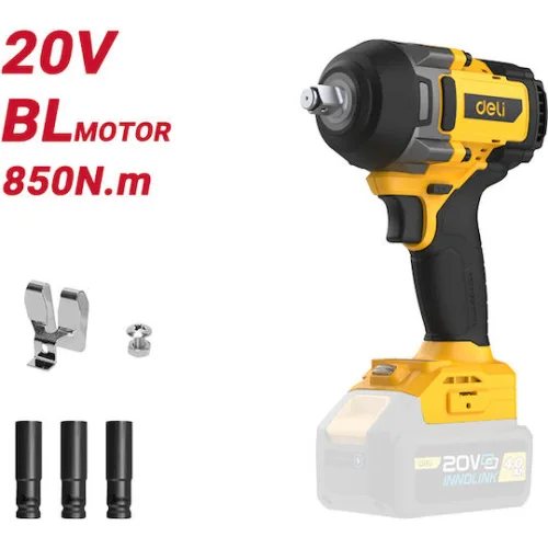 DELI κρουστικό μπουλονόκλειδο μπαταρίας DC234Z, Brushless, 20V, 850N.m, 1/2