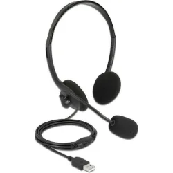 DELOCK headphones με μικρόφωνο 27178, stereo, USB, volume control, μαύρα