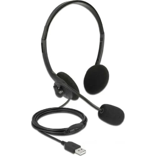 DELOCK headphones με μικρόφωνο 27178, stereo, USB, volume control, μαύρα