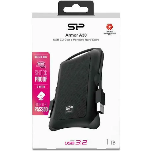 SILICON POWER εξωτερικός HDD Armor A30, 1TB, USB 3.2, μαύρος