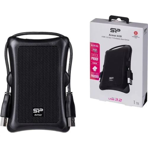 SILICON POWER εξωτερικός HDD Armor A30, 1TB, USB 3.2, μαύρος