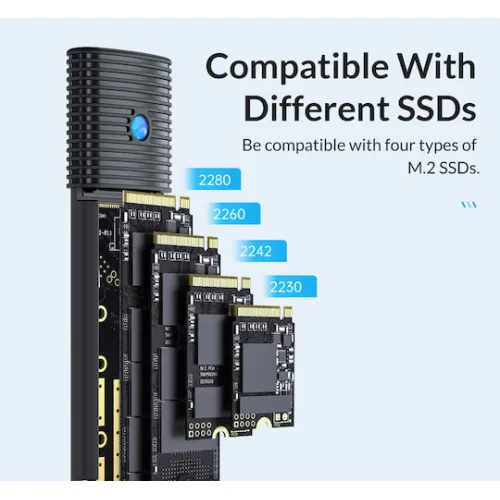 ORICO θήκη για Μ.2 NVMe SSD PWM2-G2-BK-EP, 10Gbps, έως 4TB, μαύρη