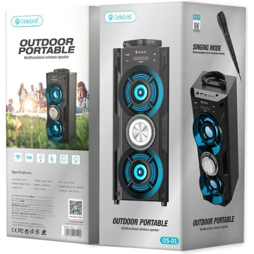 CELEBRAT φορητό ηχείο OS-01, 10W, 1200mAh, Bluetooth, FM, LED, μαύρο