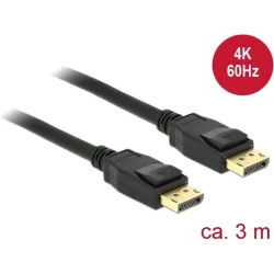 DELOCK καλώδιο DisplayPort 1.2 83807, 4K/60Hz, 21.6 Gbps, 3m, μαύρο