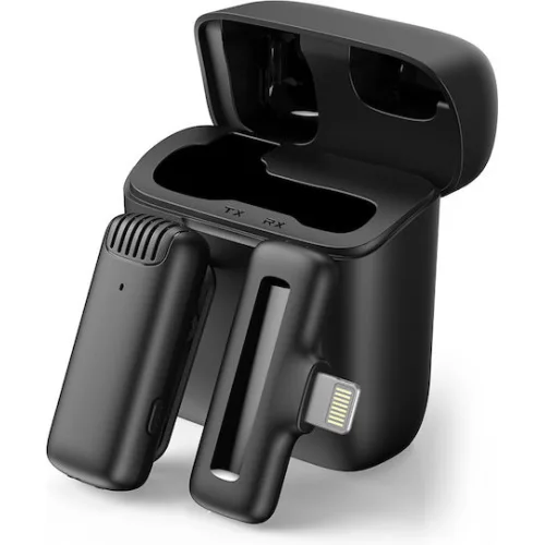 APEXEL ασύρματο μικρόφωνο APL-MIC013 με θήκη φόρτισης, Lightning, 2.4GHz, μαύρο