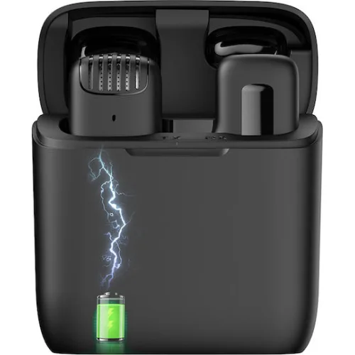 APEXEL ασύρματο μικρόφωνο APL-MIC013 με θήκη φόρτισης, Lightning, 2.4GHz, μαύρο