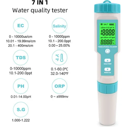 NOYAFA tester ποιότητας νερού C-600, TDS/EC/PH/SALT/S.G/ORP/0-60 °C