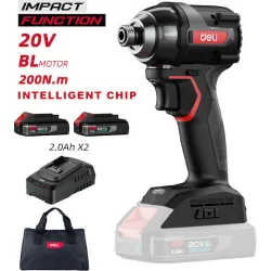 DELI παλμικό κατσαβίδι μπαταρίας DE-QZ20-1D2, Brushless, 20V, 2x 2Ah, 200N.m