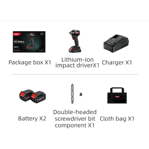 DELI παλμικό κατσαβίδι μπαταρίας DE-QZ20-1D2, Brushless, 20V, 2x 2Ah, 200N.m