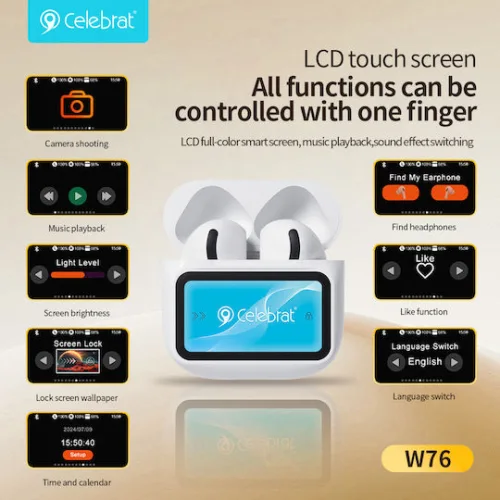 CELEBRAT earphones με θήκη φόρτισης W76, True Wireless, 13mm, 25/300mAh, λευκά