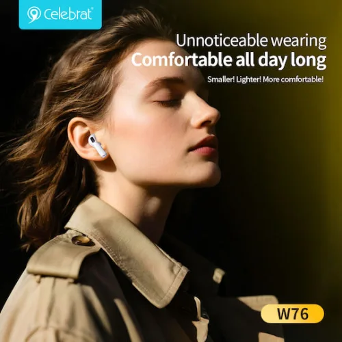 CELEBRAT earphones με θήκη φόρτισης W76, True Wireless, 13mm, 25/300mAh, λευκά