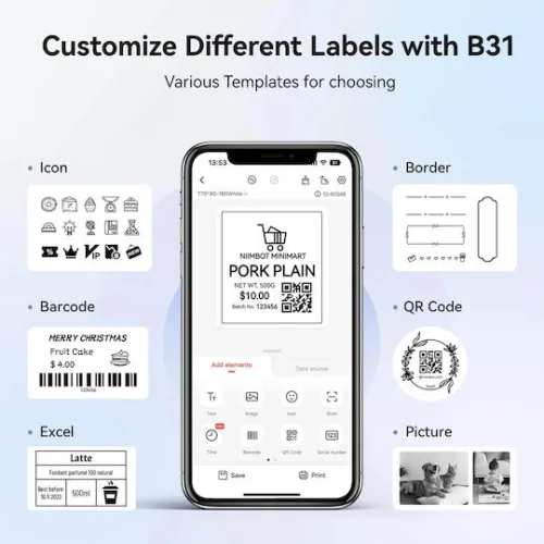 NIIMBOT smart θερμικός εκτυπωτής ετικετών B31, 203dpi, Bluetooth, μπλε