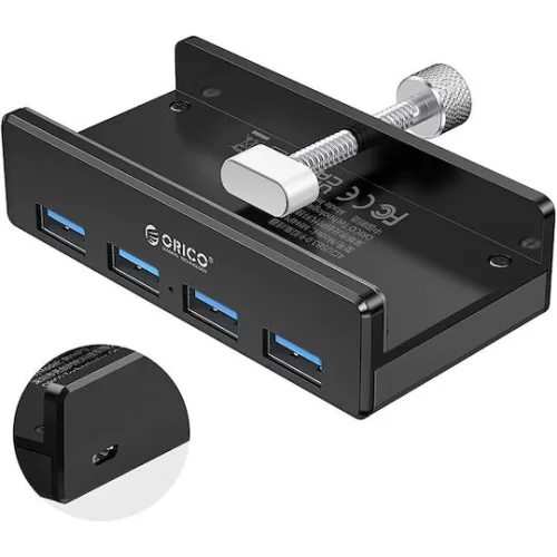 ORICO USB hub MH4PU-P με σφιγκτήρα, 4x θυρών, 5Gbps, USB σύνδεση, μαύρο