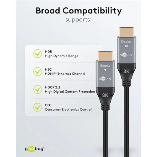GOOBAY καλώδιο HDMI 2.1 76277 με Ethernet, AOC, 8K/60Hz, 48 Gbps, 40m, μαύρο