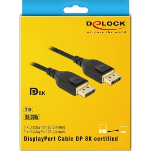 DELOCK καλώδιο DisplayPort 85660, certified, 8K/60Hz, 32.4 Gbps, 2m, μαύρο