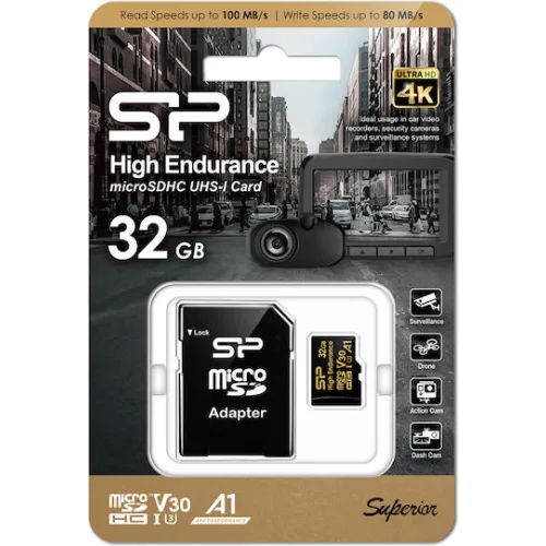 SILICON POWER κάρτα μνήμης microSDHC High Endurance, 32GB, Class 10 UHS-I U3 A1 V30