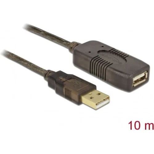 DELOCK καλώδιο USB 2.0 αρσενικό σε θηλυκό 82446, active, 10m, μαύρο