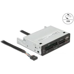 DELOCK USB 9-pin card reader 91708, CF/SD/XD/MS/Micro SD/USB, 3.5
