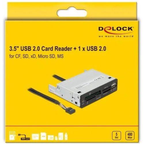 DELOCK USB 9-pin card reader 91708, CF/SD/XD/MS/Micro SD/USB, 3.5