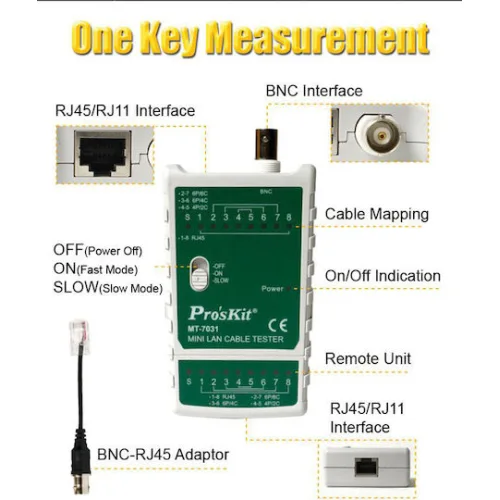 PROSKIT tester καλωδίων δικτύου MT-7031 για RJ45/11/12/22 & BNC