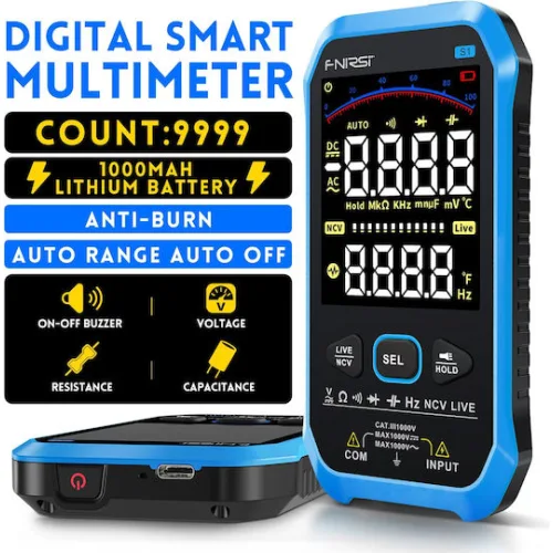 FNIRSI ψηφιακό πολύμετρο S1, 1000V AC/DC, NCV, RMS, επαναφορτιζόμενο