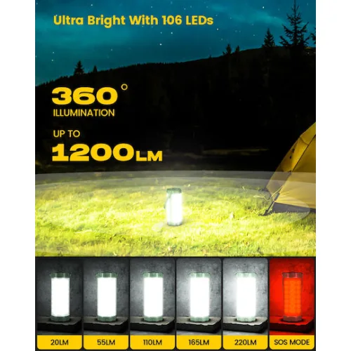 GLOCUSENT LED φανάρι GLCSNTCL001G, επαναφορτιζόμενο, έως 1200lm, IP68, πράσινο