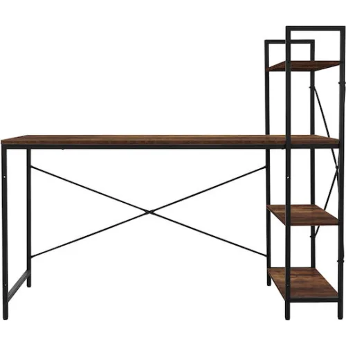 HOME USE γραφείο HUH-0249 με ραφιέρα, 120x60x122cm, καφέ/μαύρο