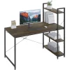 HOME USE γραφείο HUH-0249 με ραφιέρα, 120x60x122cm, καφέ/μαύρο