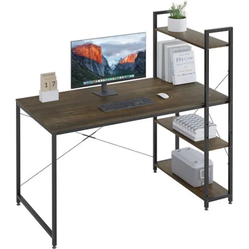 HOME USE γραφείο HUH-0249 με ραφιέρα, 120x60x122cm, καφέ/μαύρο