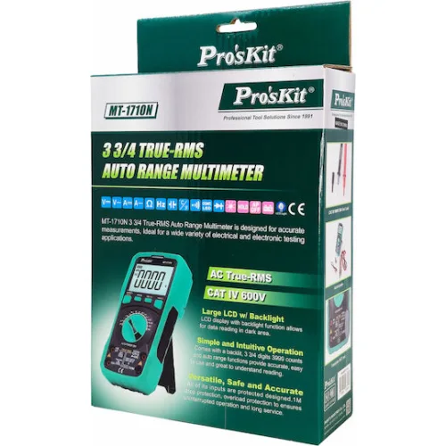 Proskit Ψηφιακό Πολύμετρο True RMS με Buzzer με Μέτρηση AC / DC / Αντίστασης / Χωρητικότητας / Θερμοκρασίας MT-1710N