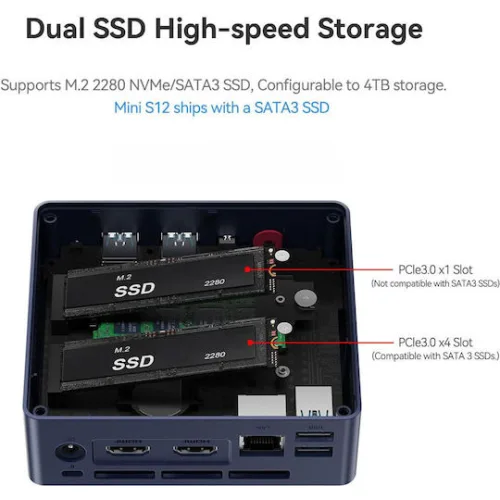 Beelink S12 Mini PC (N-Series N95/12GB DDR4/480GB SSD/W11 Pro)