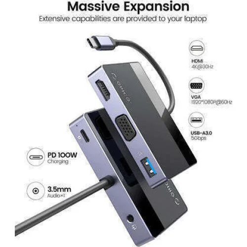 Orico USB-C Docking Station με HDMI 4K PD Μαύρο (DM-5P-BK-BP)
