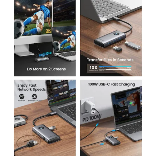 Orico USB-C Docking Station με HDMI 4K PD και σύνδεση 2 Οθονών Γκρι (PW11-6PR-GY-EP)