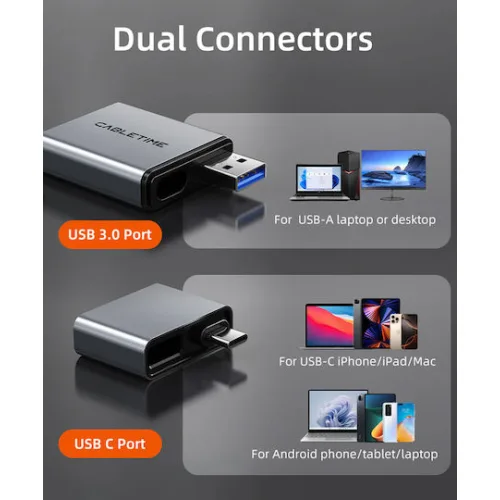 Cabletime Card Reader USB 3.0 Type-C για SD ΓκριΚωδικός: CT-ACCD3-AG