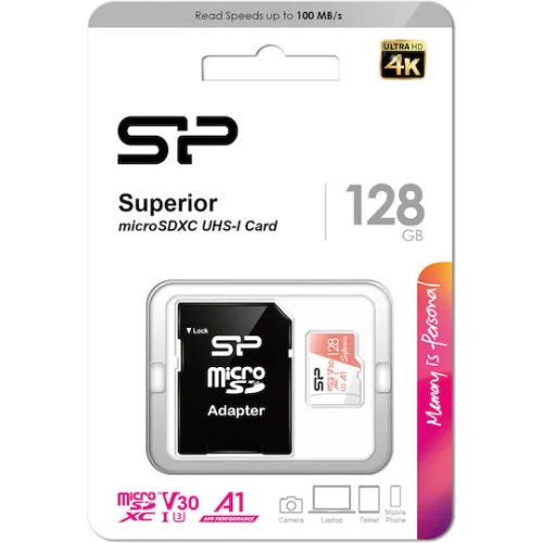 Silicon Power Superior SDXC 128GB V30 UHS-I 80MB/s με αντάπτορα