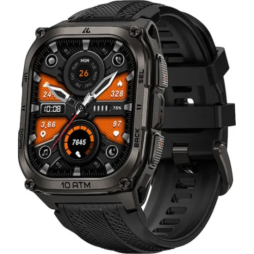 Kospet Tank M4 Stainless Steel 50mm Αδιάβροχο Smartwatch με Παλμογράφο (Μαύρο - M/L)